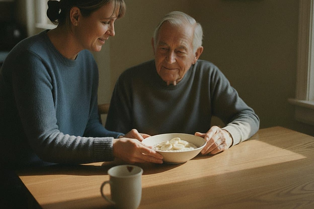 Caregiver preparing breakfast in early morning
