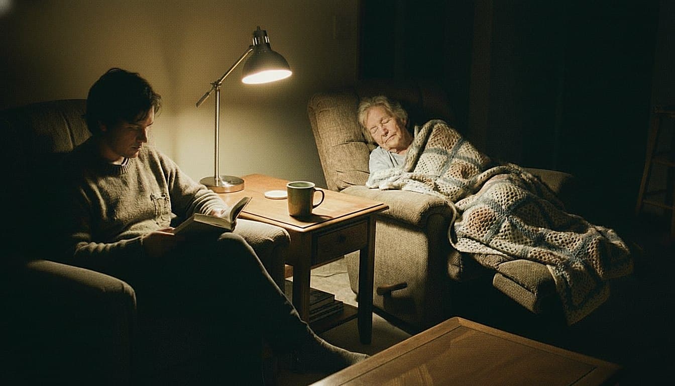 Caregiver checking on sleeping patient at night