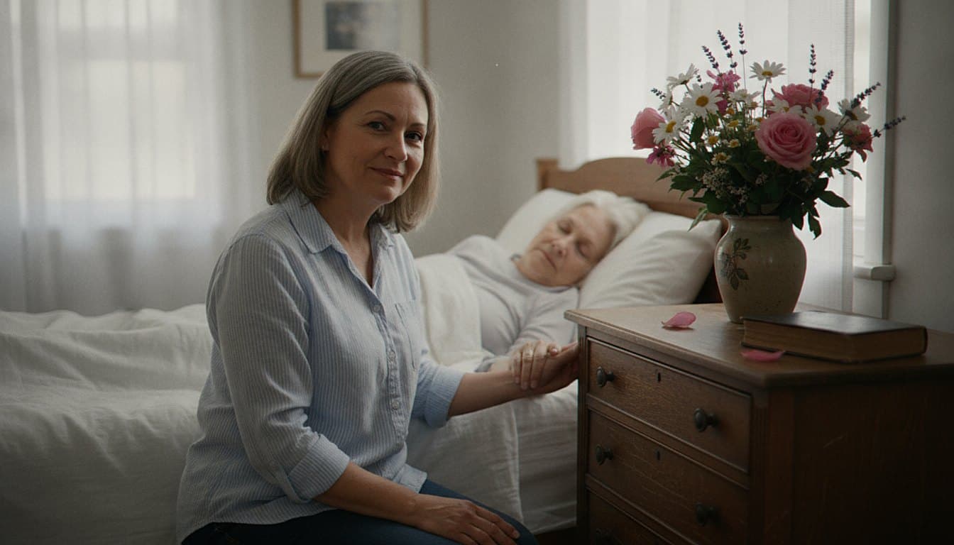 Caregiver providing comfort at bedside