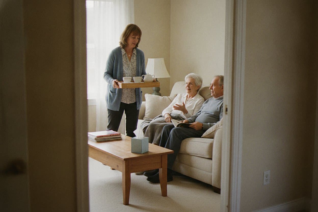 Family gathered with tea for comfort