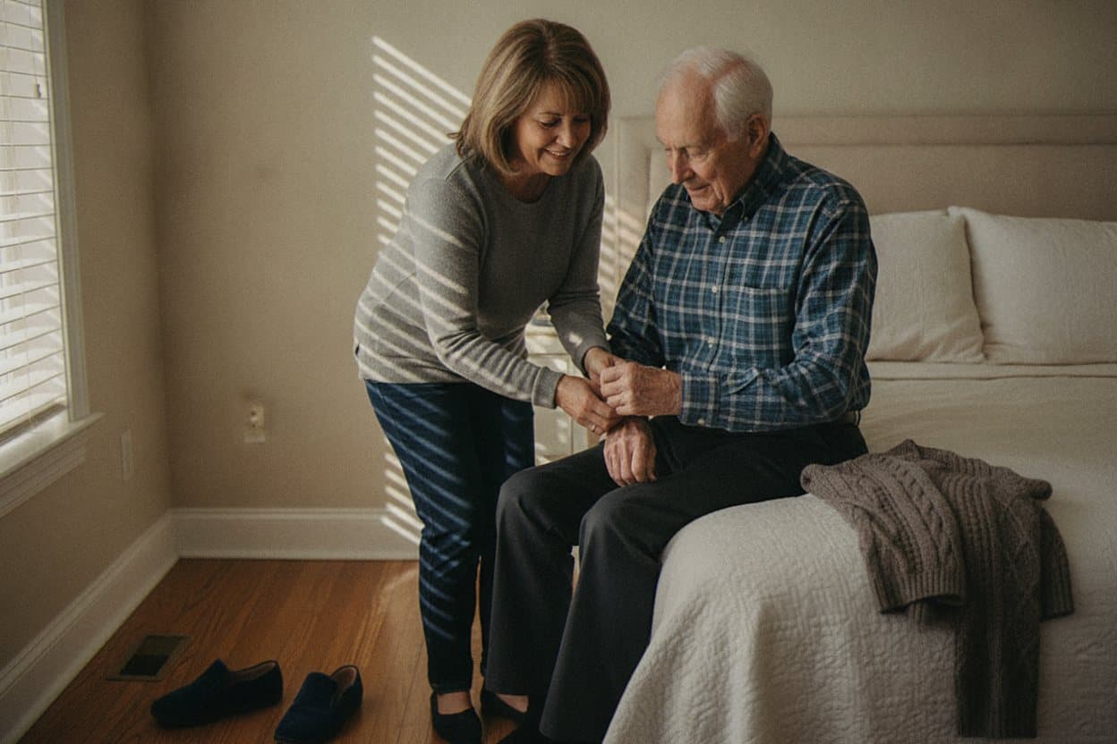 Caregiver helping with dressing assistance