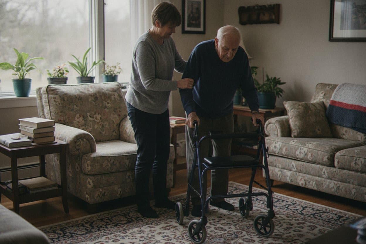 Aide helping patient transfer safely