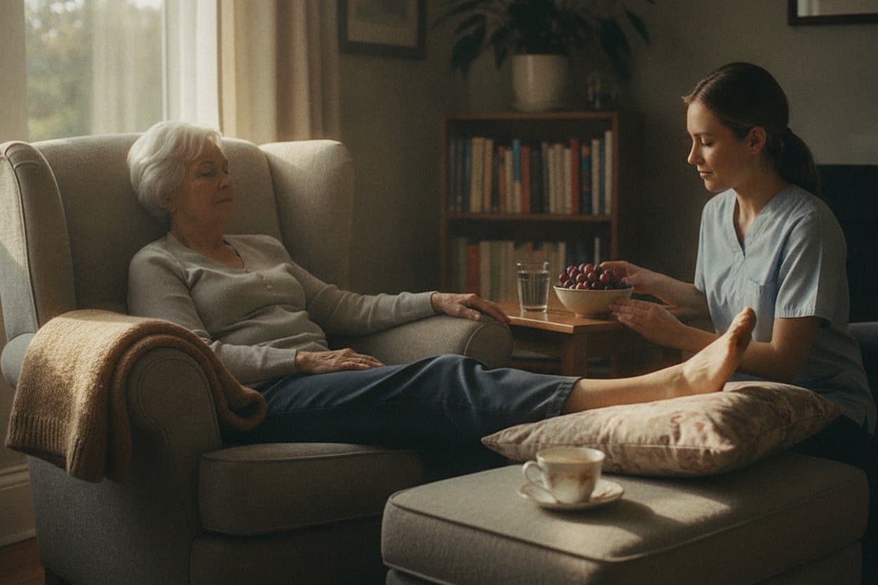 Senior resting during post-hospital recovery